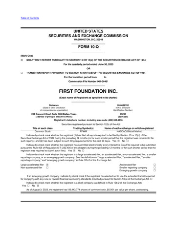 Thumbnail First Foundation
 10-Q Quarterly Report FY2023 