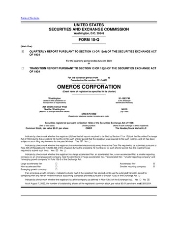 Vorschaubild Omeros Corporation 10-Q Quartalsbericht 2023 