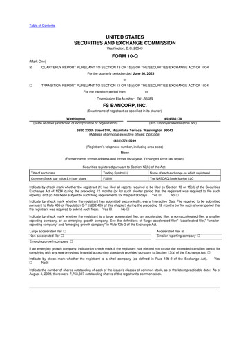 Thumbnail FS Bancorp 10-Q Quarterly Report FY 