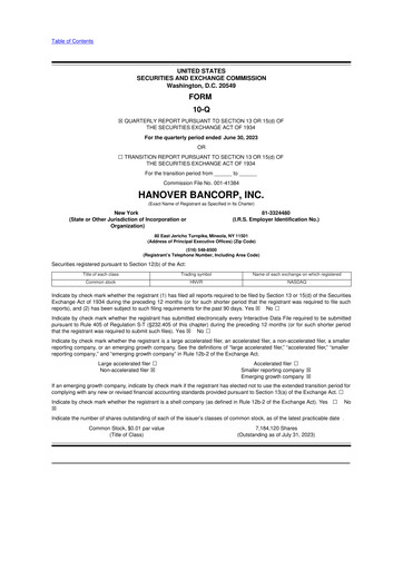 Miniature Hanover Bancorp 10-Q Rapport trimestriel 2023 