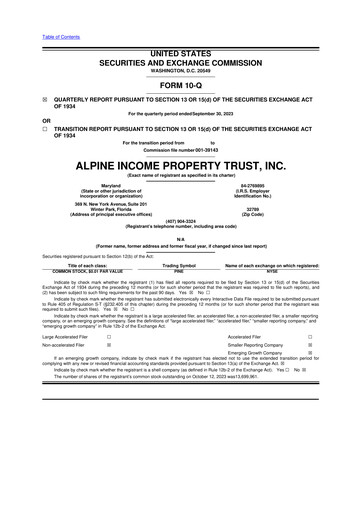 Thumbnail Alpine Income Property Trust 10-Q Quarterly Report FY2023 