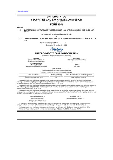 Thumbnail Antero Midstream
 10-Q Quarterly Report FY2023 