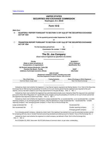Thumbnail St. Joe Company
 10-Q Quarterly Report FY2023 