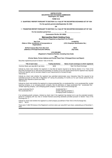 Thumbnail Metropolitan Bank Holding 10-Q Quarterly Report FY2023 