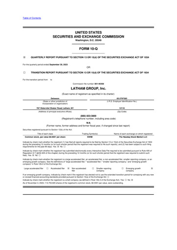 Vorschaubild Latham Group 10-Q Quartalsbericht 2023 
