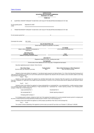 Thumbnail Miller Industries 10-Q Quarterly Report FY2023 