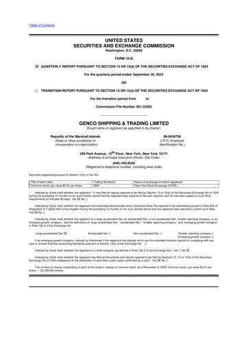 Vorschaubild Genco Shipping & Trading 10-Q Quartalsbericht 2023 