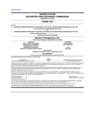 Thumbnail Century Therapeutics 10-Q Quarterly Report FY2023 