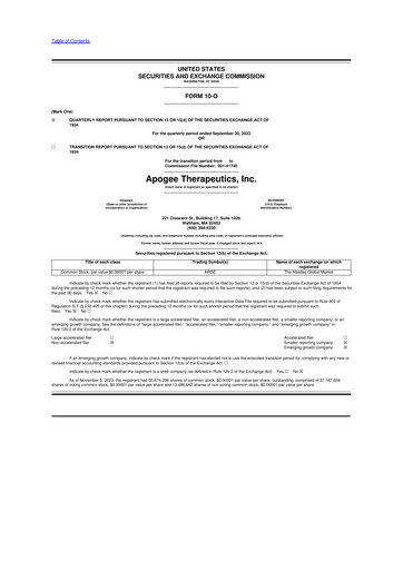 Vorschaubild Apogee Therapeutics 10-Q Quartalsbericht  