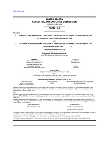 Miniature Sagimet Biosciences 10-Q Rapport trimestriel 2023 
