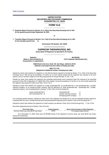 Thumbnail Capricor Therapeutics
 10-Q Quarterly Report FY2023 
