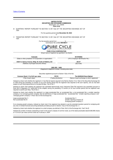 Vorschaubild Pure Cycle (water) 10-Q Quartalsbericht 2024 