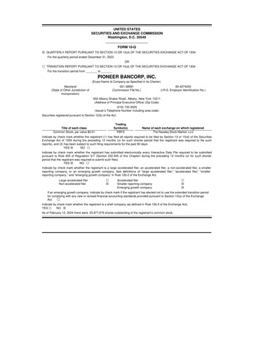 Thumbnail Pioneer Bancorp 10-Q Quarterly Report FY2024 