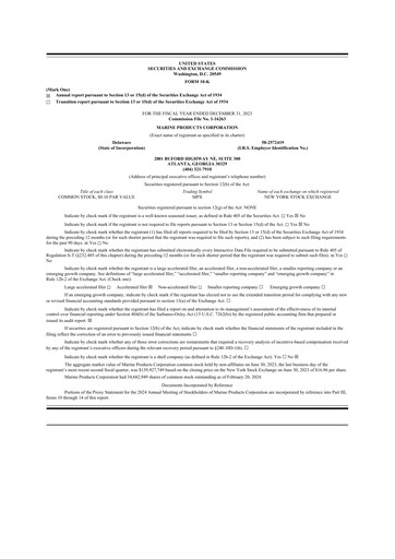 Thumbnail Marine Products Corporation 10-K Annual Report 2023