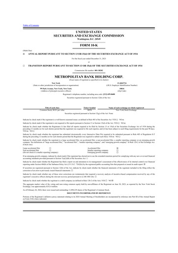 Thumbnail Metropolitan Bank Holding 10-K Annual Report 2023