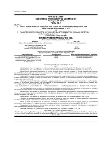 Thumbnail Bridgewater Bancshares 10-K Annual Report 2023