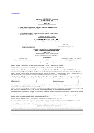 Miniature Capricor Therapeutics
 10-K Rapport annuel 2023