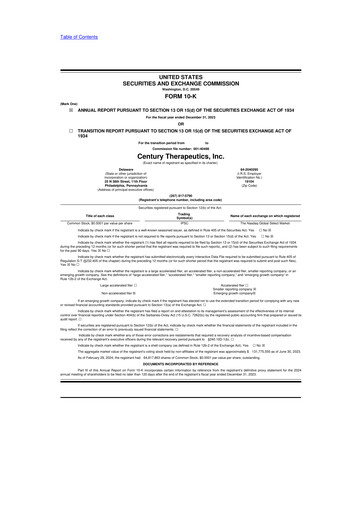 Thumbnail Century Therapeutics 10-K Annual Report 2023