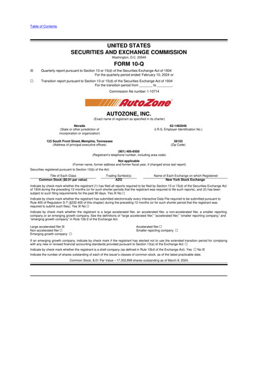 Miniature AutoZone 10-Q Rapport trimestriel 2024 
