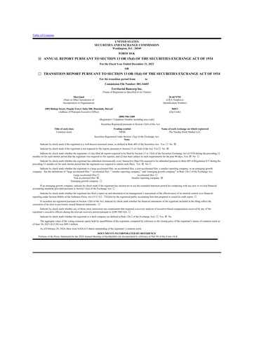 Thumbnail Territorial Bancorp
 10-K Annual Report 2023