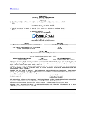 Vorschaubild Pure Cycle (water) 10-Q Quartalsbericht 2024 
