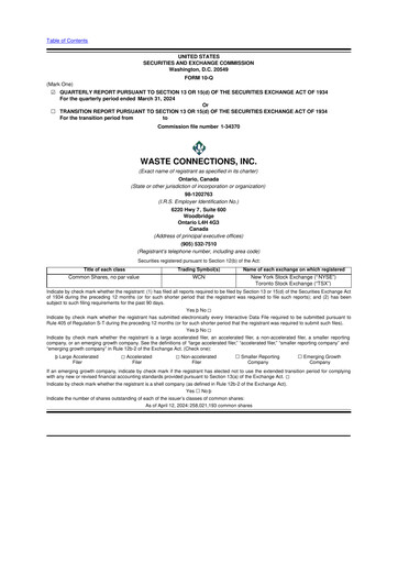 Thumbnail Waste Connections 10-Q Quarterly Report FY2024 