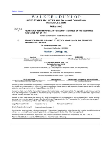 Thumbnail Walker & Dunlop

 10-Q Quarterly Report FY2024 