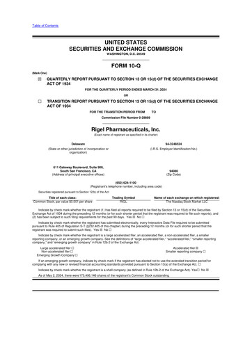 Thumbnail Rigel Pharmaceuticals 10-Q Quarterly Report FY2024 