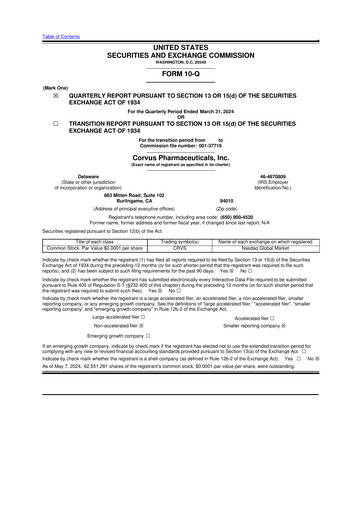 Thumbnail Corvus Pharmaceuticals
 10-Q Quarterly Report FY2024 