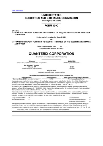 Miniature Quanterix 10-Q Rapport trimestriel 2024 