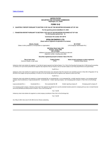 Thumbnail Epsilon Energy 10-Q Quarterly Report FY2024 