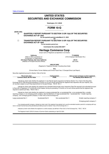 Thumbnail Heritage Commerce 10-Q Quarterly Report FY2024 