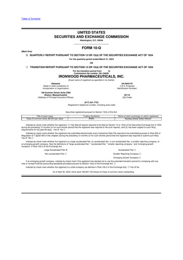 Thumbnail Ironwood Pharmaceuticals
 10-Q Quarterly Report FY2024 