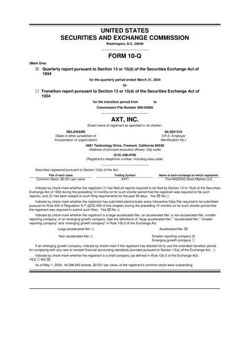 Thumbnail AXT Inc
 10-Q Quarterly Report FY2024 