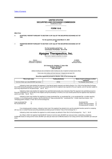 Vorschaubild Apogee Therapeutics 10-Q Quartalsbericht  