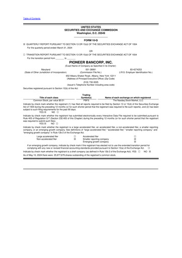 Thumbnail Pioneer Bancorp 10-Q Quarterly Report FY2024 