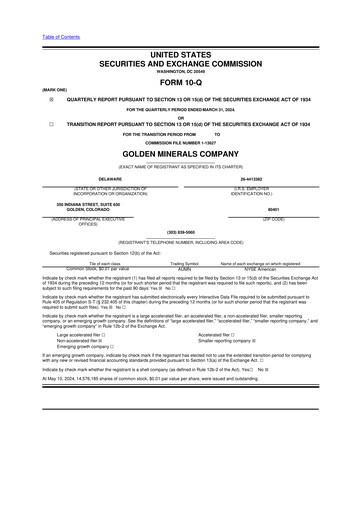 Miniature Golden Minerals
 10-Q Rapport trimestriel 2024 
