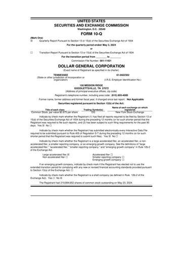 Miniature Dollar General 10-Q Rapport trimestriel 2024 