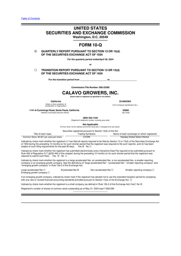 Thumbnail Calavo Growers
 10-Q Quarterly Report FY2024 