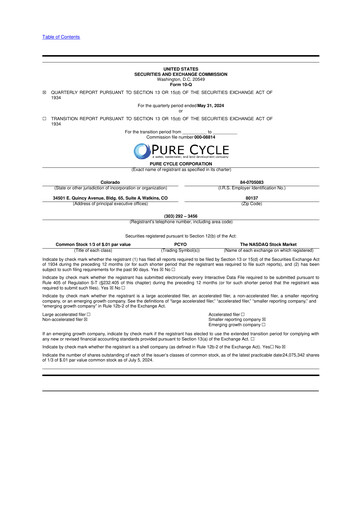 Vorschaubild Pure Cycle (water) 10-Q Quartalsbericht 2024 