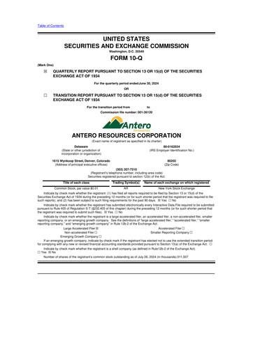 Thumbnail Antero Resources
 10-Q Quarterly Report FY2024 