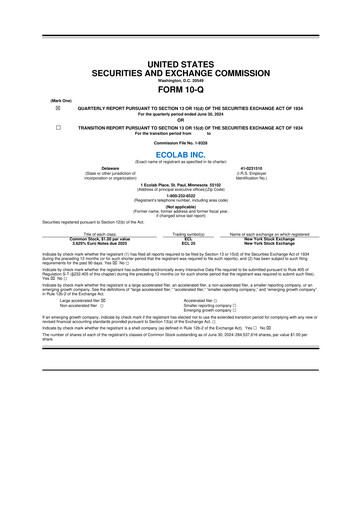 Miniature Ecolab 10-Q Rapport trimestriel 2024 