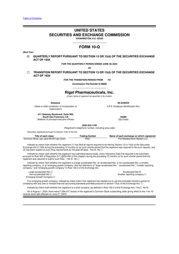 Thumbnail Rigel Pharmaceuticals 10-Q Quarterly Report FY2024 
