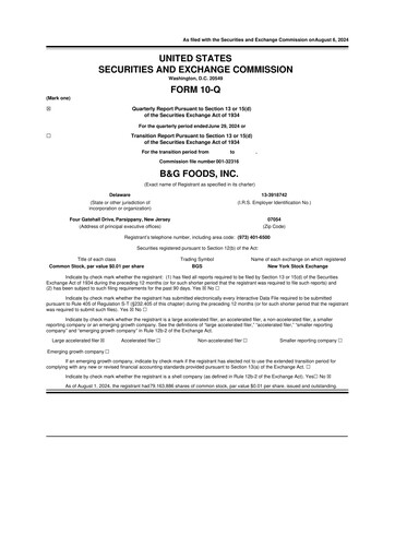Vorschaubild B&G Foods

 10-Q Quartalsbericht 2024 