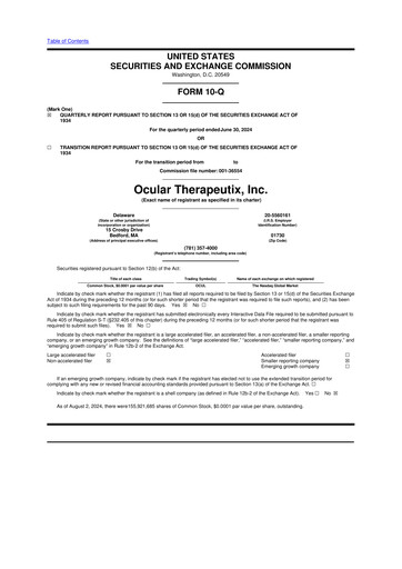 Thumbnail Ocular Therapeutix 10-Q Quarterly Report FY2024 