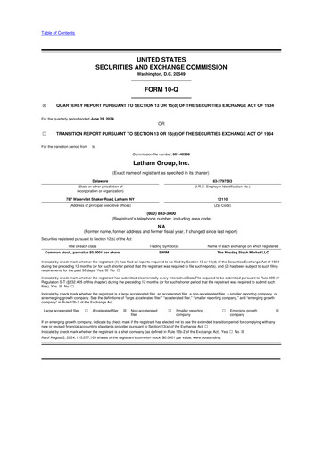 Vorschaubild Latham Group 10-Q Quartalsbericht 2024 