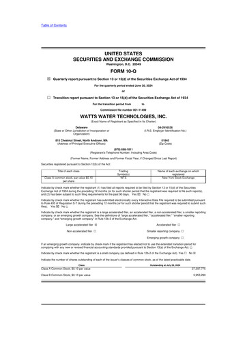 Miniature Watts Water Technologies
 10-Q Rapport trimestriel 2024 