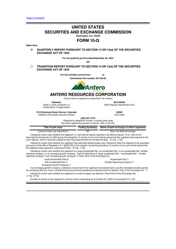 Thumbnail Antero Resources
 10-Q Quarterly Report FY2024 