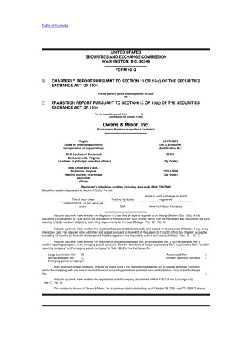 Thumbnail Owens & Minor

 10-Q Quarterly Report FY2024 