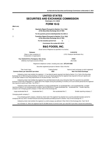 Vorschaubild B&G Foods

 10-Q Quartalsbericht 2024 